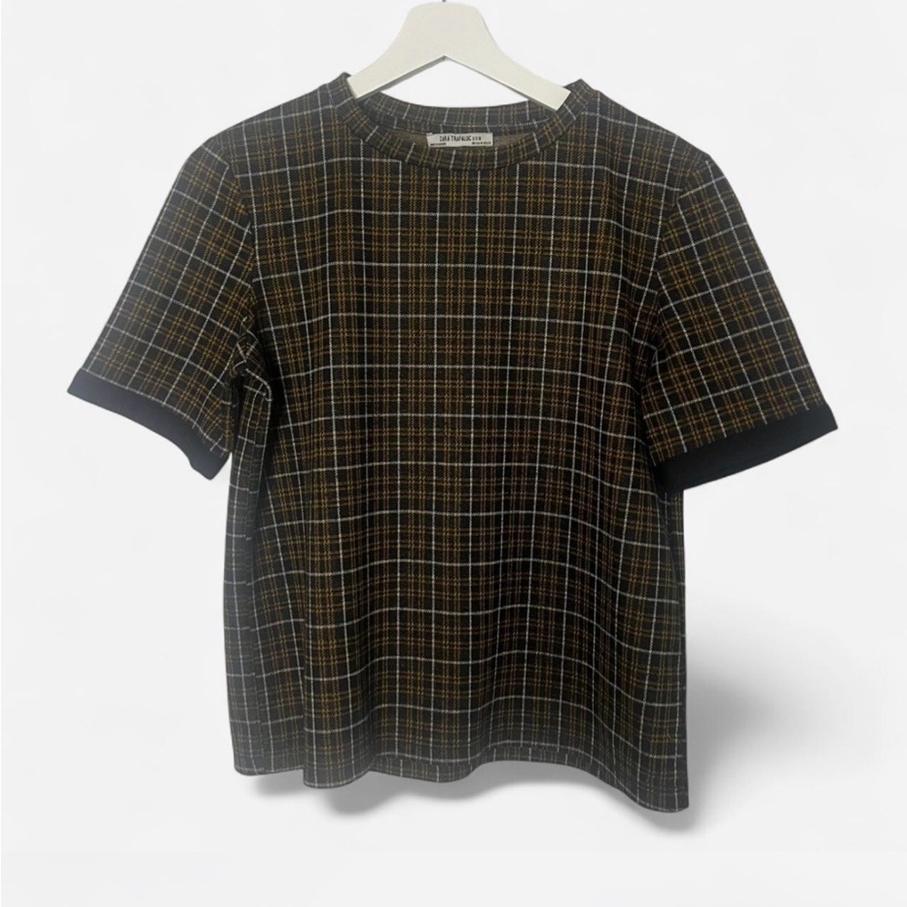 Zara‎ Mustard Plaid Short Sleeve Tee